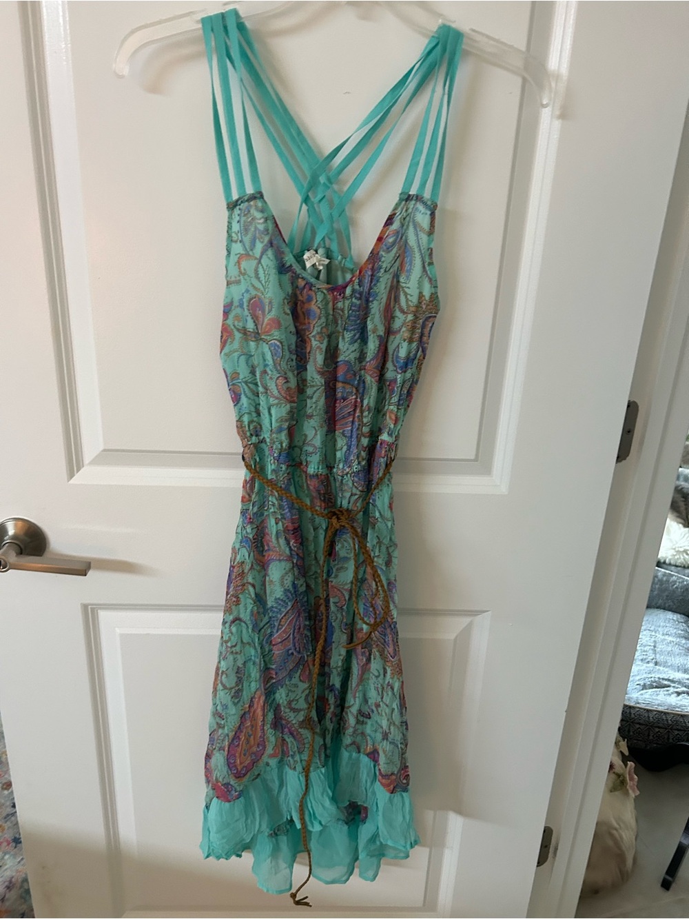 Blu Pepper Turquoise Paisley High-Low Strappy Dress